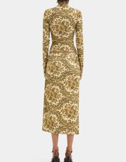 Aventine Ruched Midi Skirt with Side Split