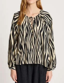 Bajau Relaxed Tie Neck Print Blouse