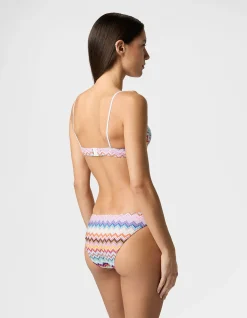 Balcony bikini in lamé viscose with zigzag pixel-effect pattern