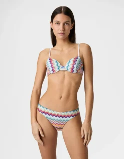 Balcony bikini in lamé viscose with zigzag pixel-effect pattern