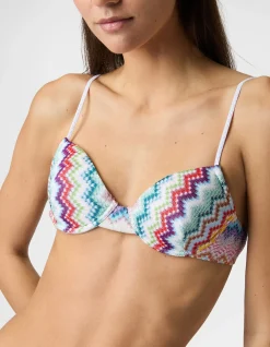 Balcony bikini in lamé viscose with zigzag pixel-effect pattern