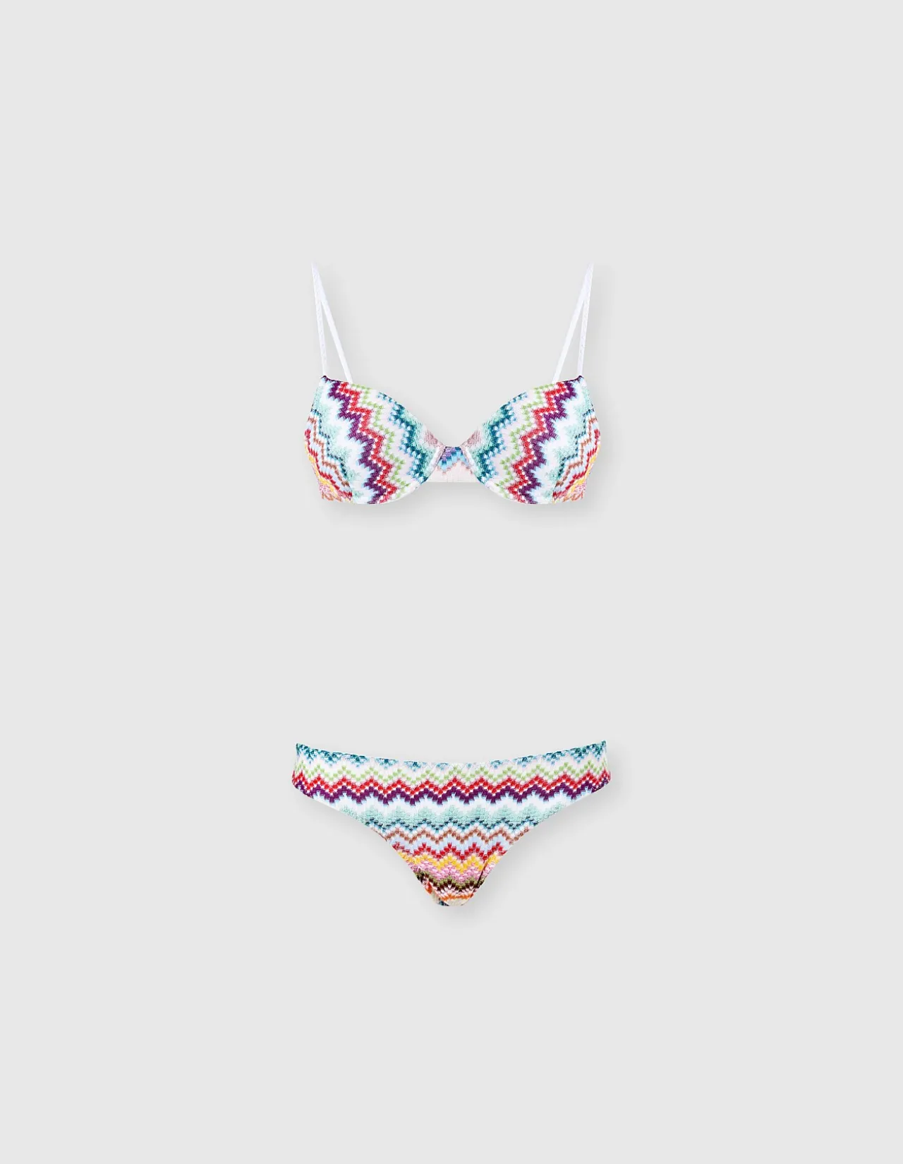 Balcony bikini in lamé viscose with zigzag pixel-effect pattern