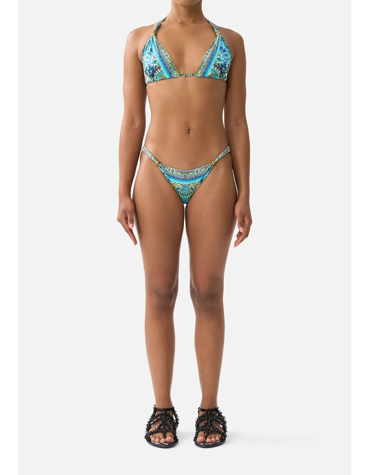 BALL TRIM TRI BIKINI SET W THICK NECK TIE