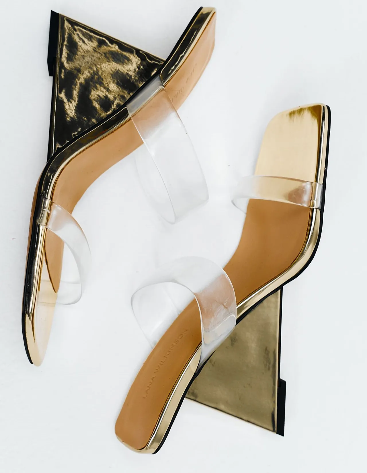 Bambi Gold Metallic Sculptural Wedge Mule