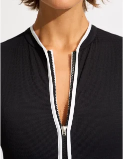 Beach Bound Cap Sleeve Zip Front One Piece