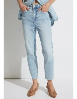 Becky High Rise Raw Hem Straight Leg Jeans