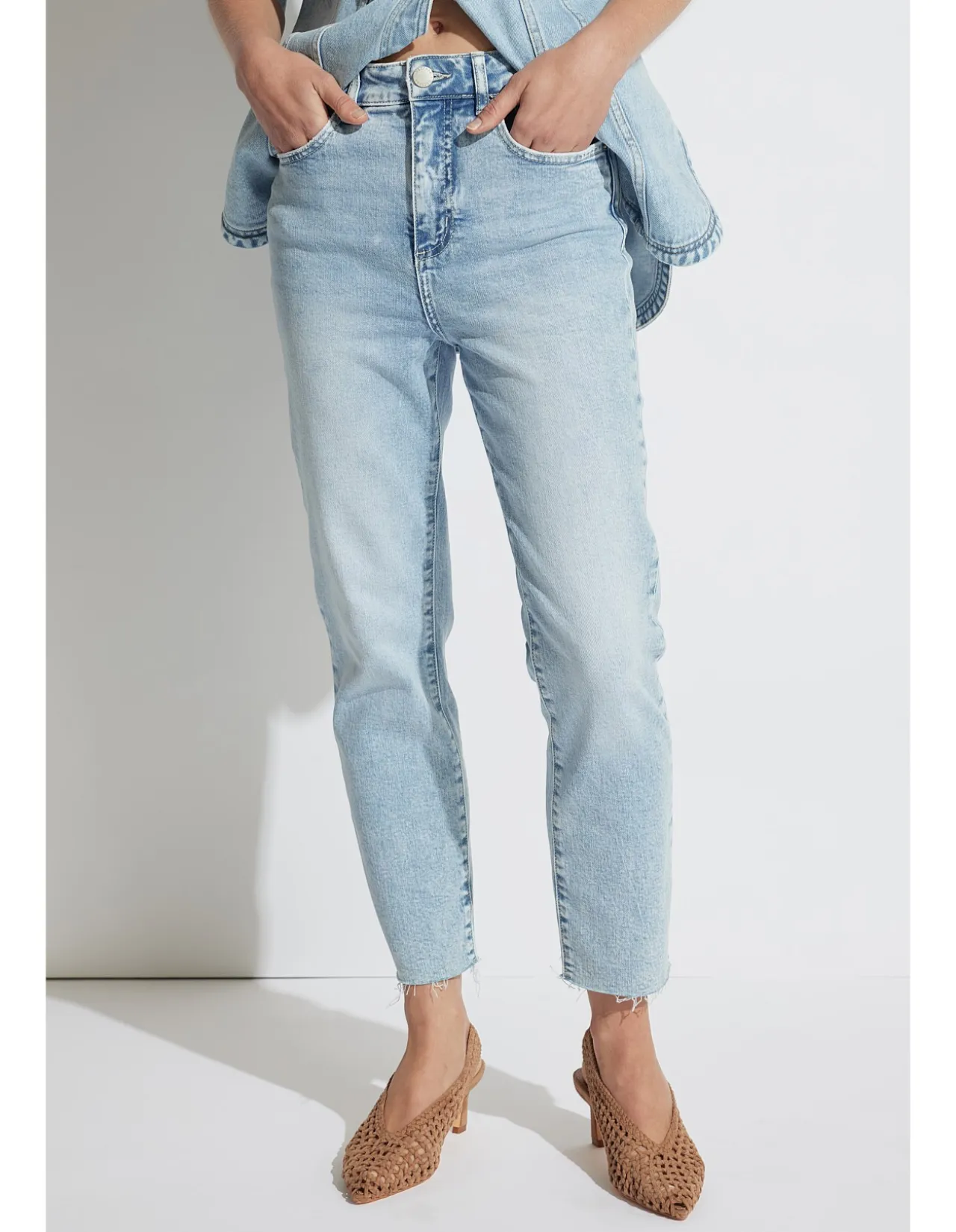 Becky High Rise Raw Hem Straight Leg Jeans
