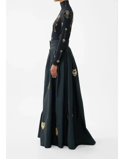 BELTED TAFFETA MAXI SKIRT