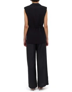 BLACK CREPE SUITING SHIFTING VEST