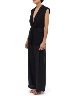 BLACK CREPE SUITING SHIFTING VEST
