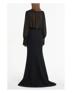 BLACK GEORGETTE BOW FRONT BLOUSE