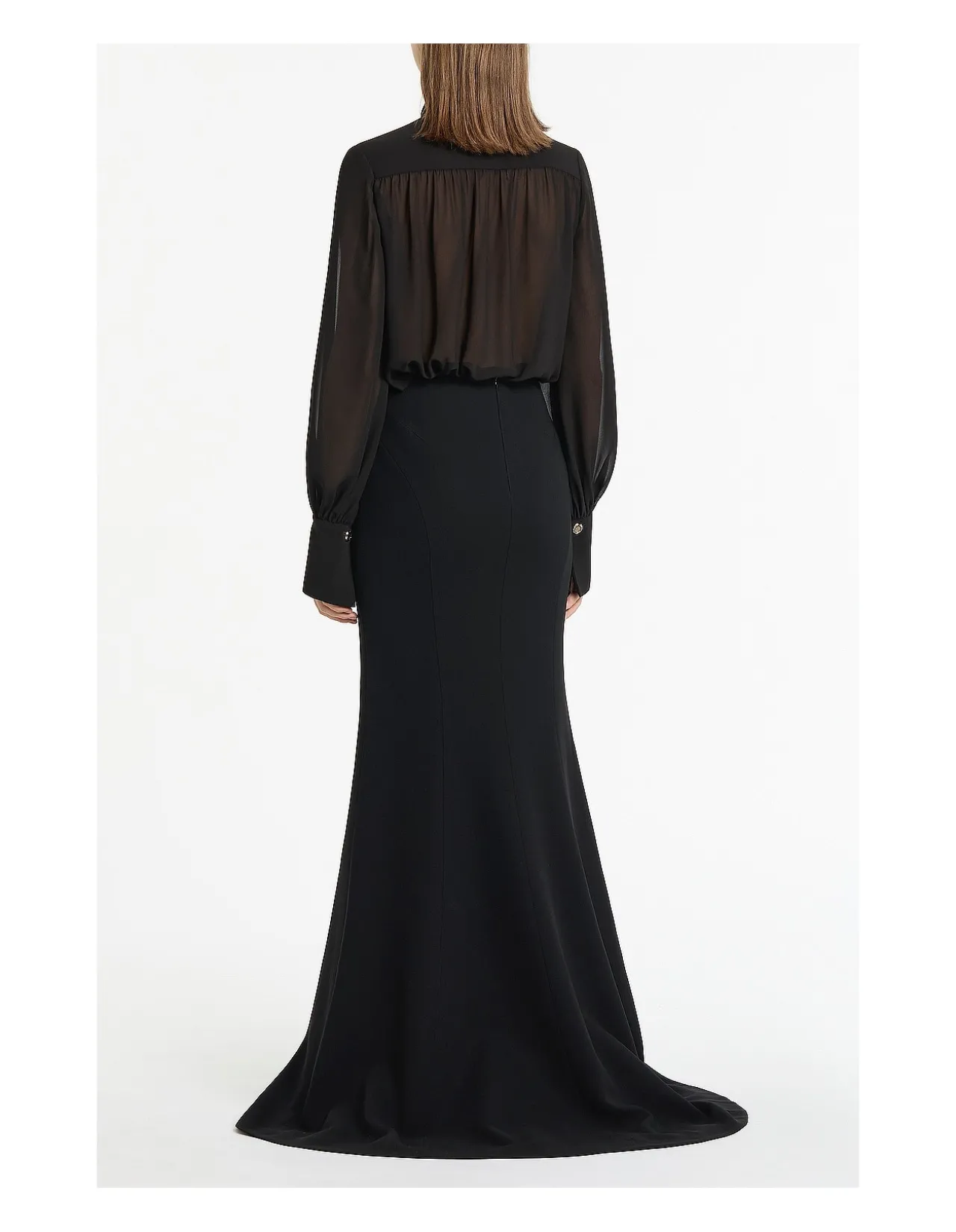 BLACK GEORGETTE BOW FRONT BLOUSE