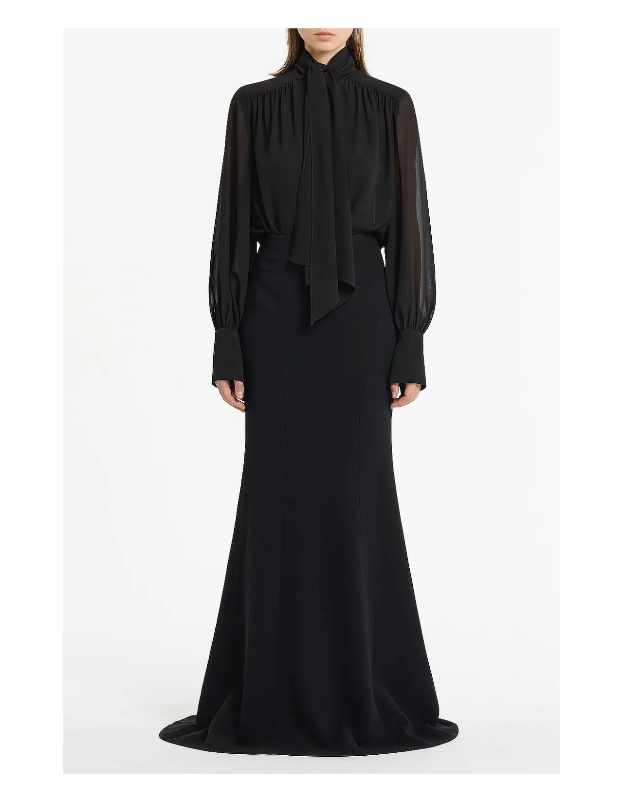 BLACK GEORGETTE BOW FRONT BLOUSE
