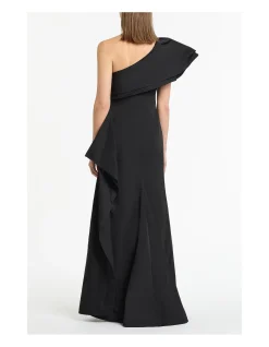 BLACK TAFFETA ASYMMETRIC ONE SHOULDER DRESS