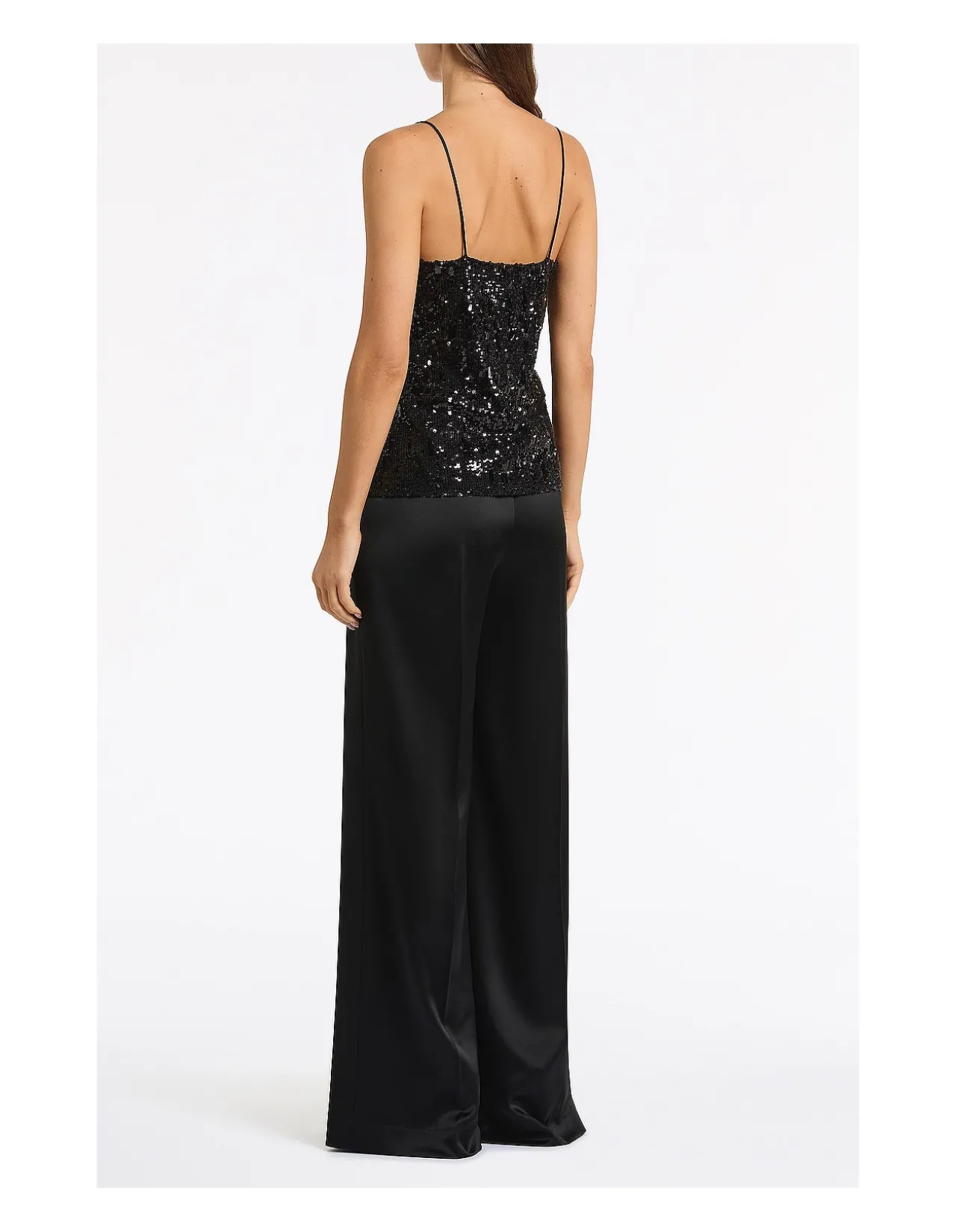 BLACK CASCADE SEQUIN THIN STRAP TOP