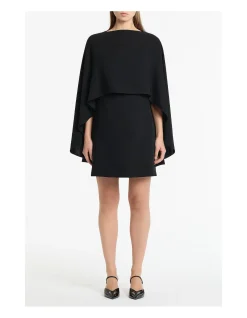BLACK CREPE CAPE MINI DRESS