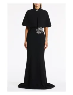 BLACK CREPE SHORT CAPE