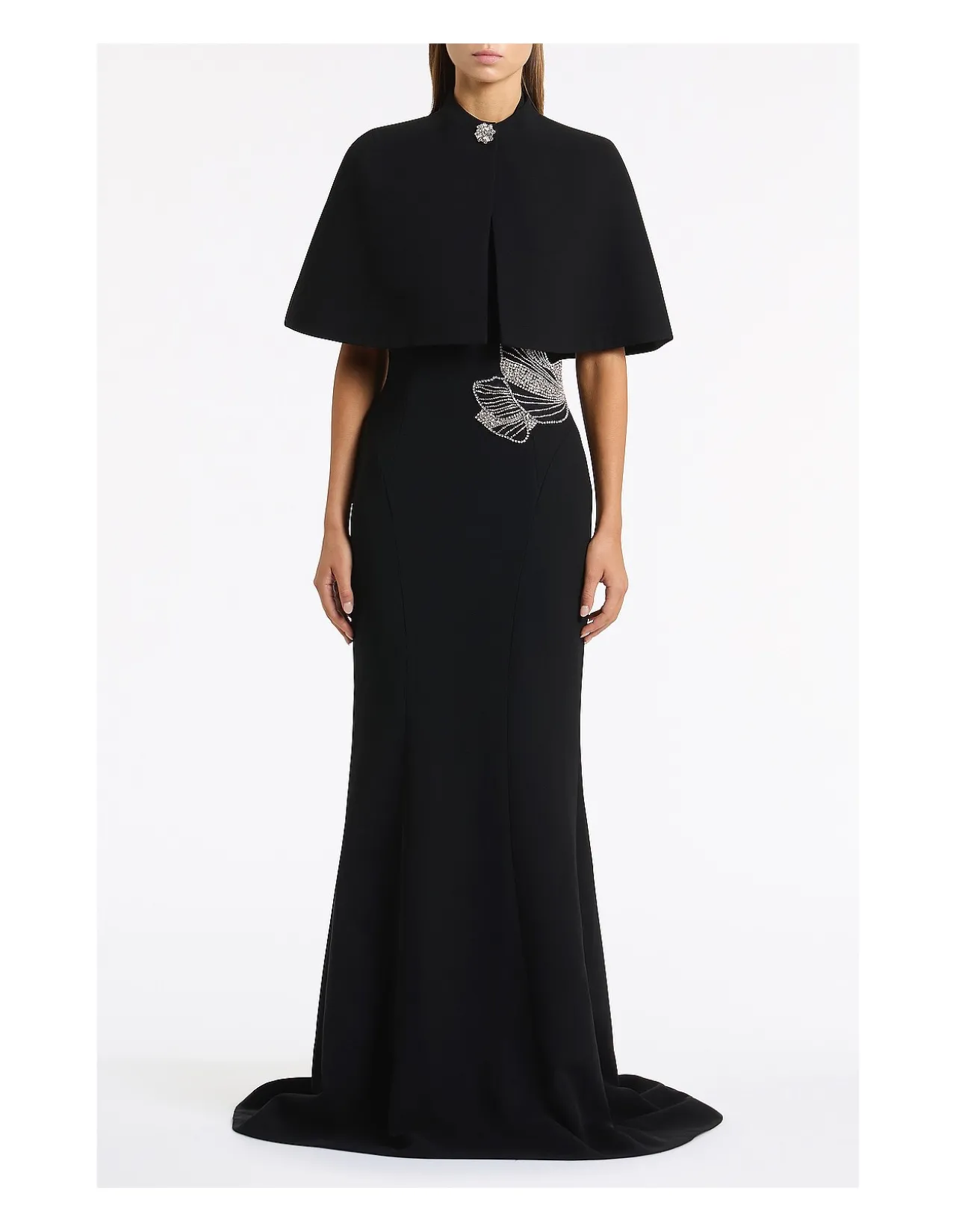 BLACK CREPE SHORT CAPE
