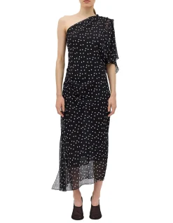 BLACK POLKA DOT SILK VALENCIA DRESS
