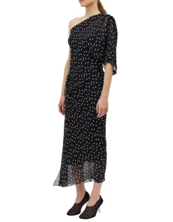 BLACK POLKA DOT SILK VALENCIA DRESS