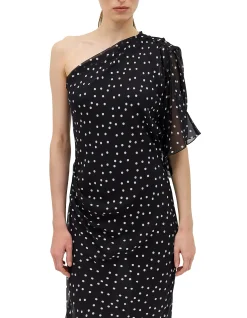 BLACK POLKA DOT SILK VALENCIA DRESS