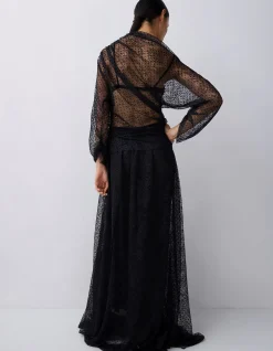 BLACK SPOT LACE DECODE LONG SLEEVE TOP