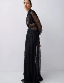 BLACK SPOT LACE DECODE LONG SLEEVE TOP
