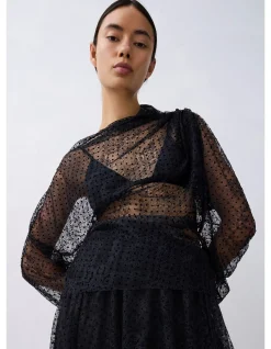 BLACK SPOT LACE DECODE LONG SLEEVE TOP