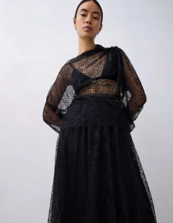 BLACK SPOT LACE DECODE LONG SLEEVE TOP