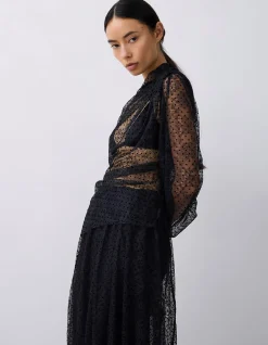 BLACK SPOT LACE DECODE LONG SLEEVE TOP