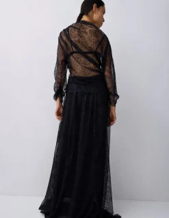 BLACK SPOT LACE DECODE LONG SLEEVE TOP