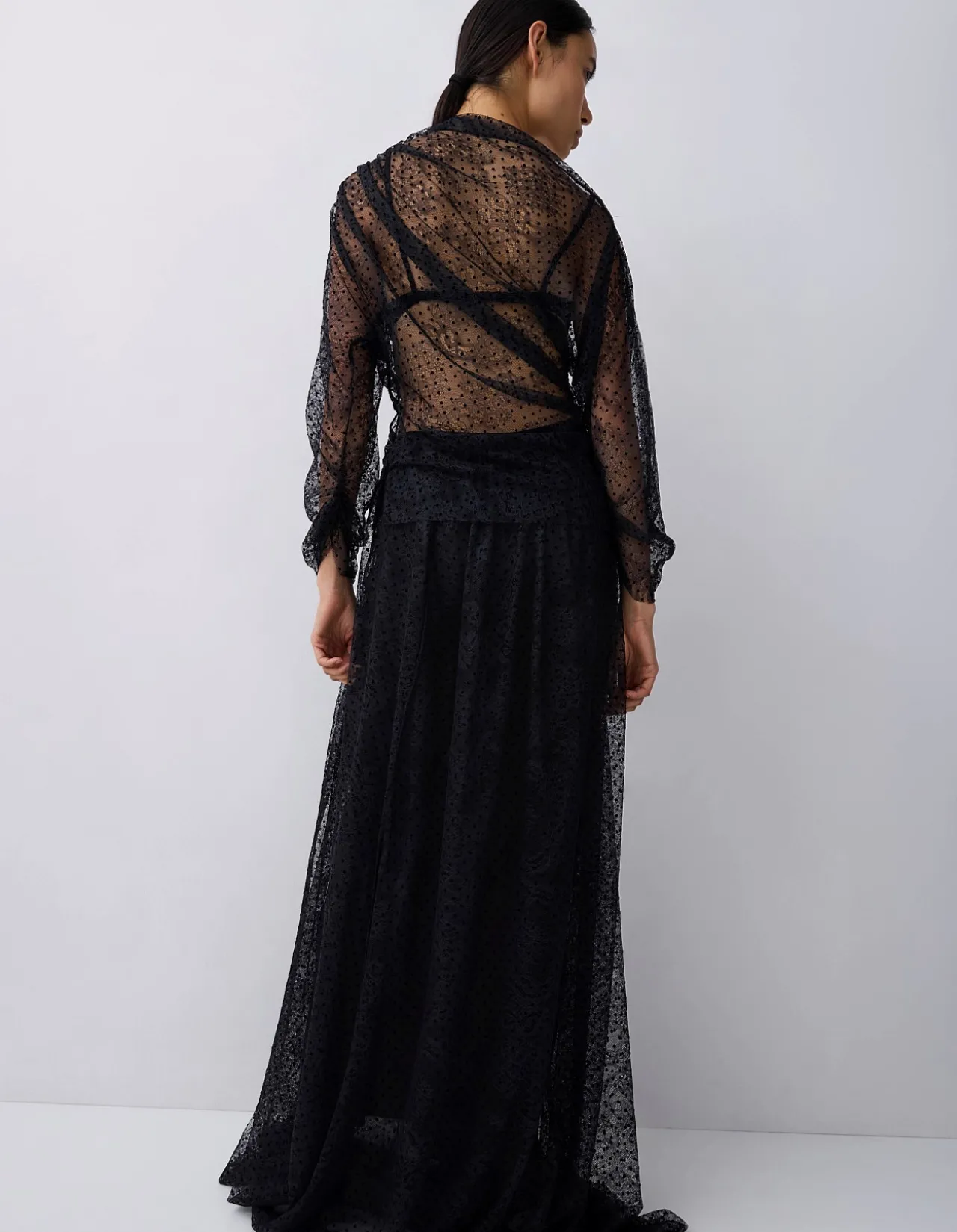 BLACK SPOT LACE DECODE LONG SLEEVE TOP