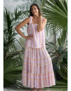 Blossom Painterly Stripe Tiered Maxi Skirt