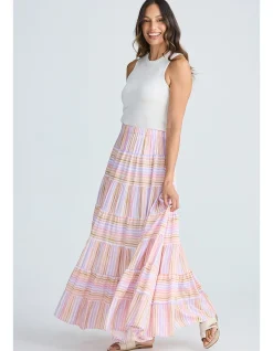 Blossom Painterly Stripe Tiered Maxi Skirt