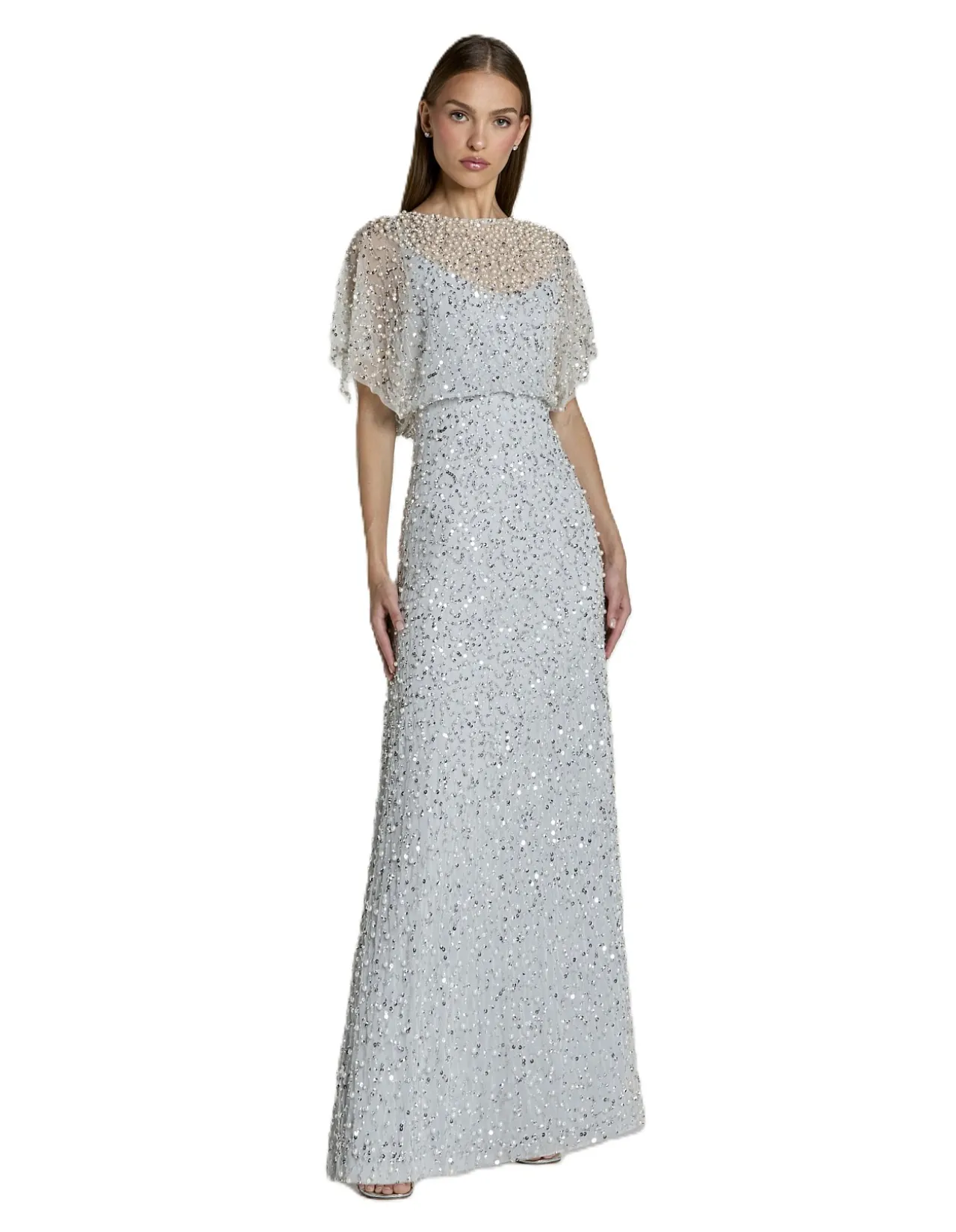 BOAT NECK SHAWL SLEEVE GOWN