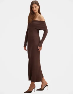 BOBBIE BARDOT NECK KNITTED DRESS