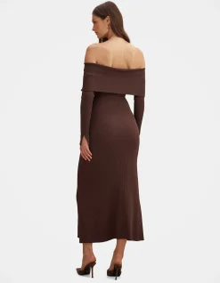 BOBBIE BARDOT NECK KNITTED DRESS