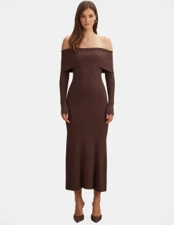 BOBBIE BARDOT NECK KNITTED DRESS