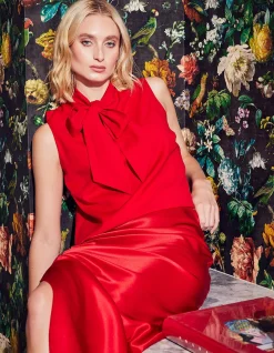 BOW BLOUSE IN CLASSIC RED