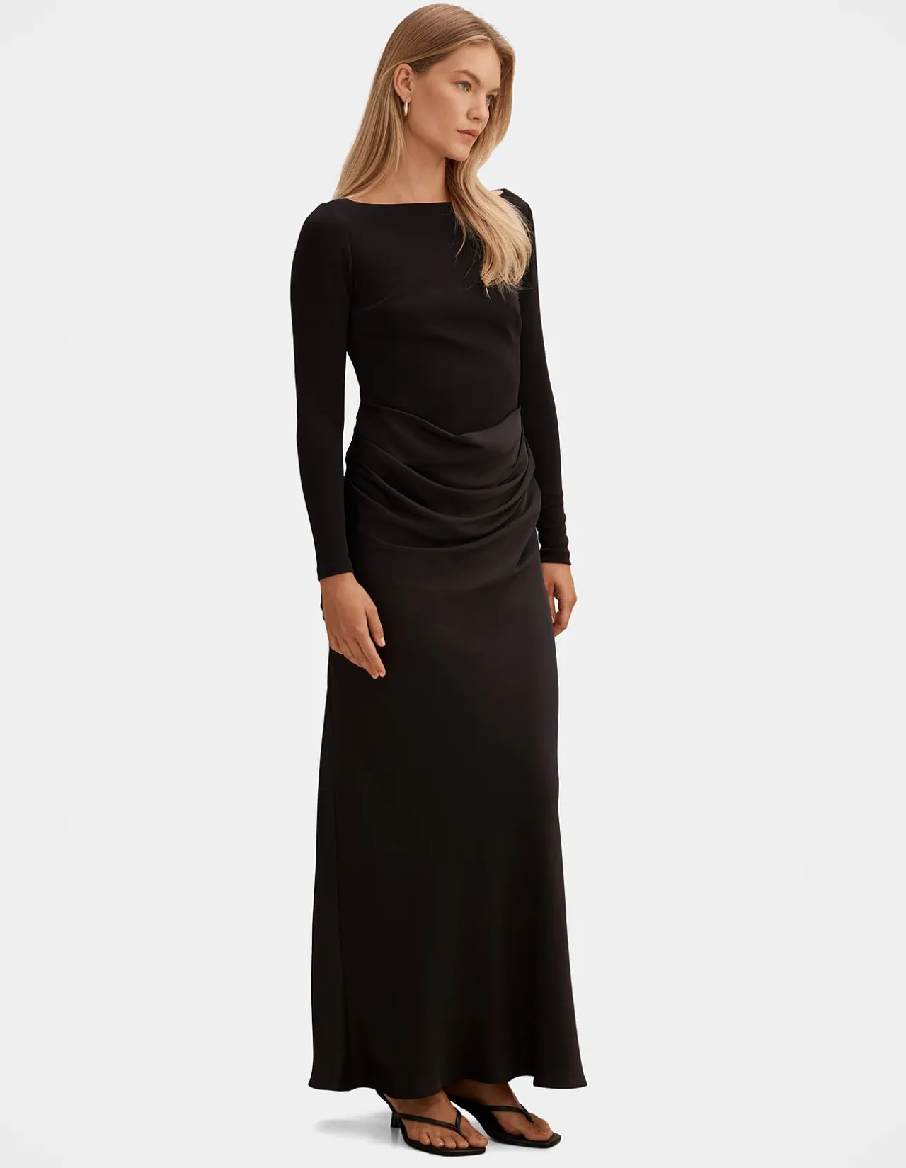 BRIELLA BOAT NECK DRAPE MAXI DRESS