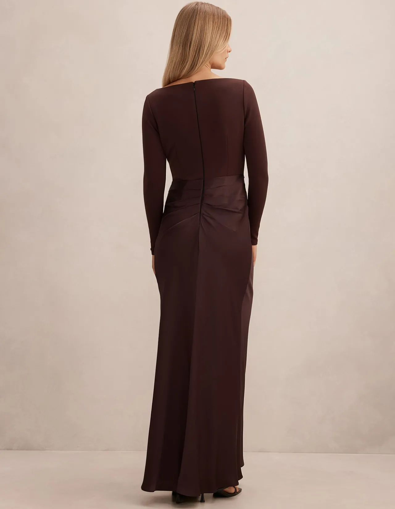 BRIELLA BOAT NECK DRAPE MAXI DRESS