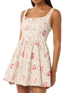 BRIELLE PRINTED LACE UP MINI DRESS