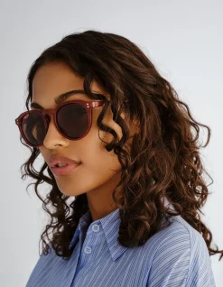 BRIGHT RED ROUND SUNGLASSES