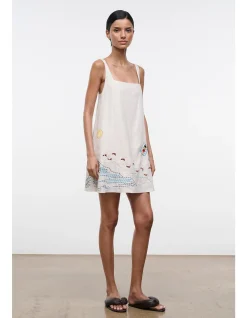 Brio Embroidered Linen Mini Tent Dress
