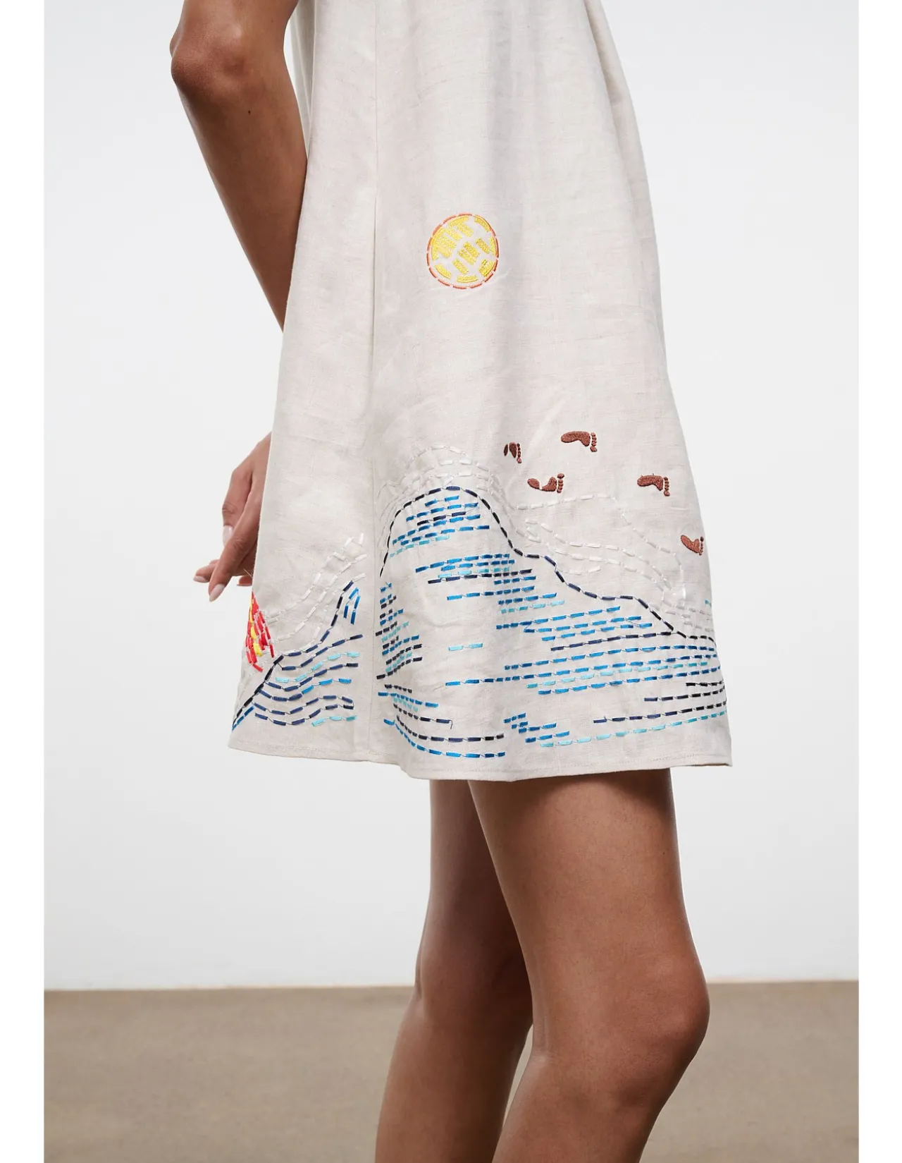Brio Embroidered Linen Mini Tent Dress