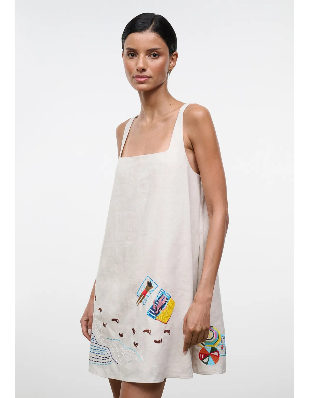 Brio Embroidered Linen Mini Tent Dress