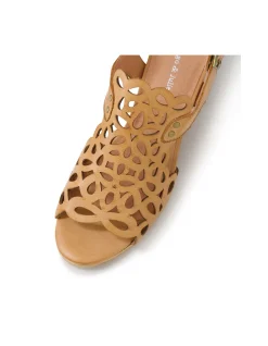 Britae Laser Cut Block Heel Sandals