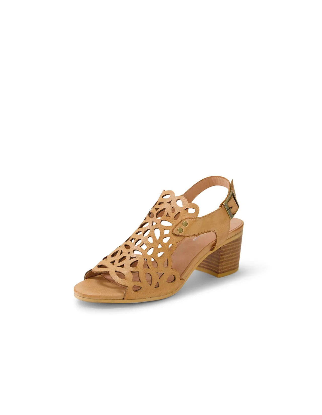 Britae Laser Cut Block Heel Sandals