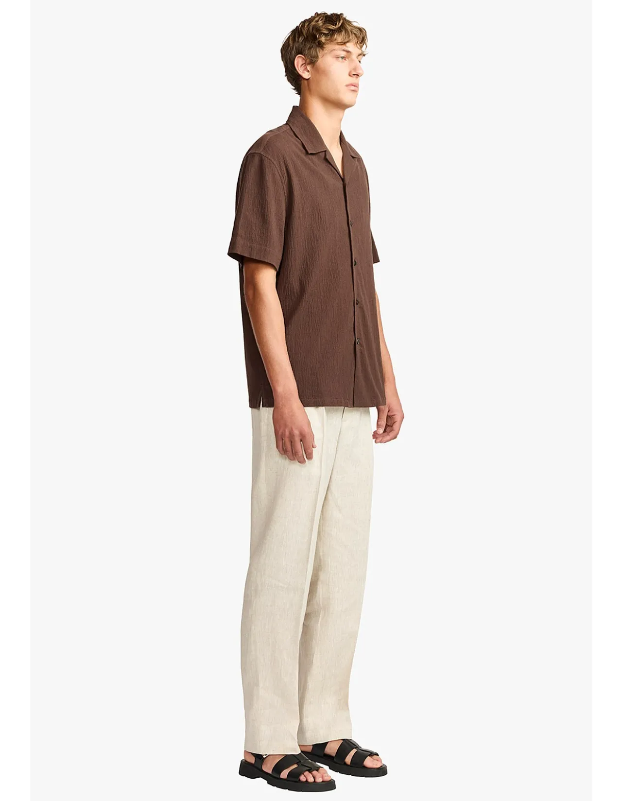 BROWN SEERSUCKER S/S SHIRT