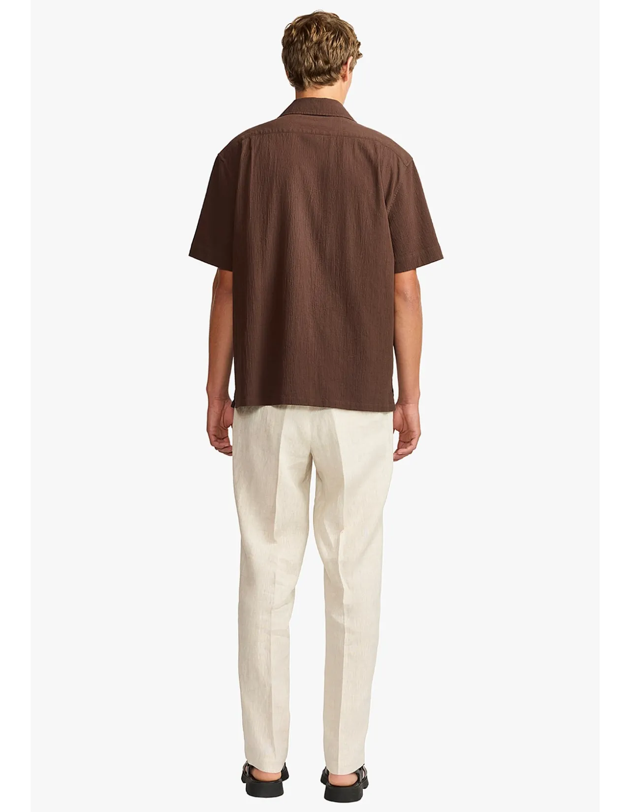 BROWN SEERSUCKER S/S SHIRT